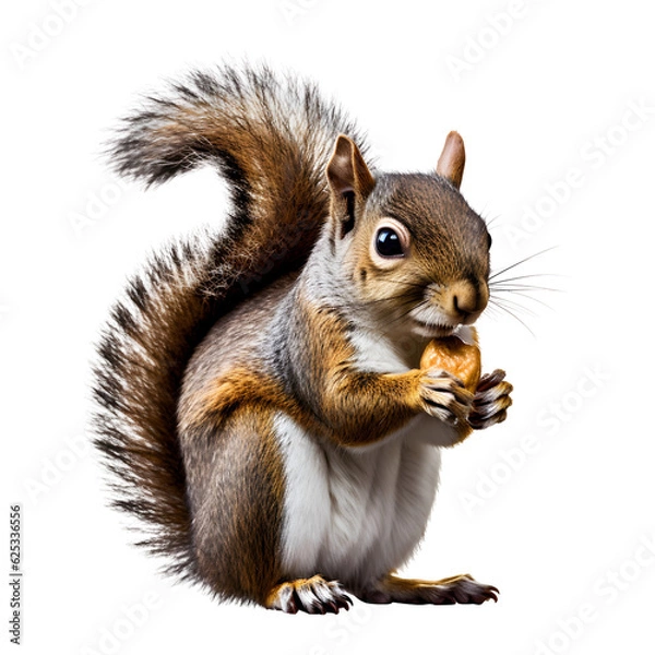 Fototapeta Eastern grey squirrel eat nut, hold nut, Eastern grey squirrel hold a glass beer, transparent background background