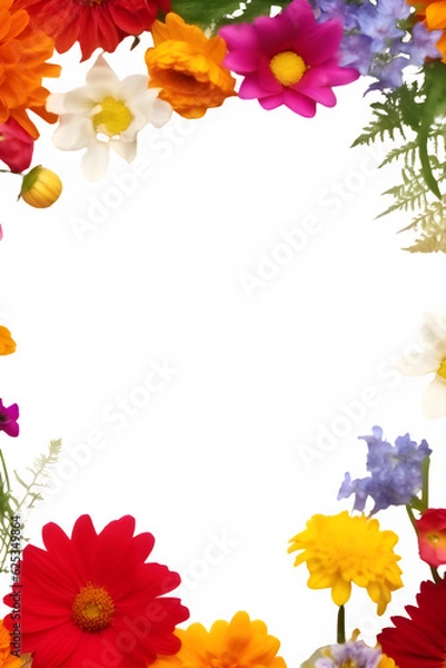 Fototapeta assorted flower decoration frame isolated on transparent background ,potrait flowers border clipart ,generative ai