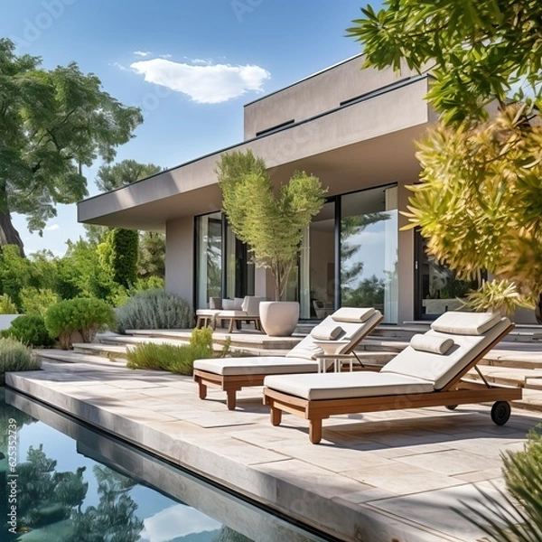 Obraz beautiful modern villa with pool, generative ai