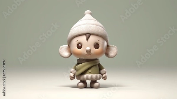 Obraz Cute little Christmas elf figurine in front of a green background