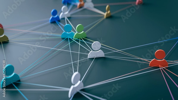 Obraz A concept that expresses the hyper-connected society of modern society by connecting people icons with lines, 3d rendering