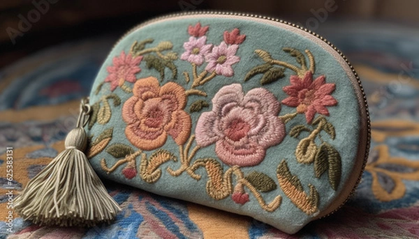 Fototapeta Indigenous cultures woven into old fashioned textile patterns for elegant decoration generated by AI