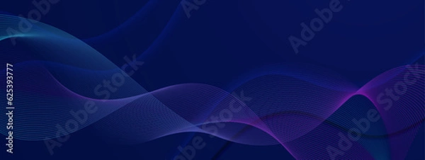 Fototapeta Illustration vector abstract wave motion pattern and dynamic mesh line on dark blue background. Modern futuristic design for background or wallpaper. Digital cyberspace, high tech, technology concept