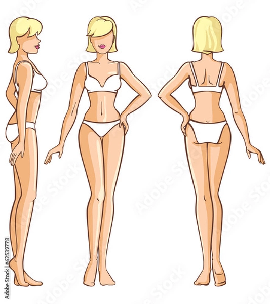 Obraz woman body - front, back and side view