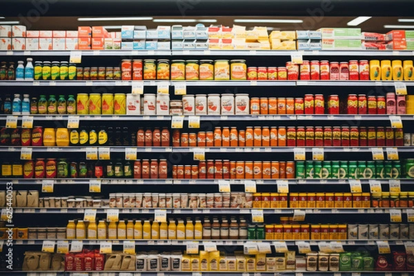 Fototapeta A grocery store aisle with labels indicating healthy alternatives. 