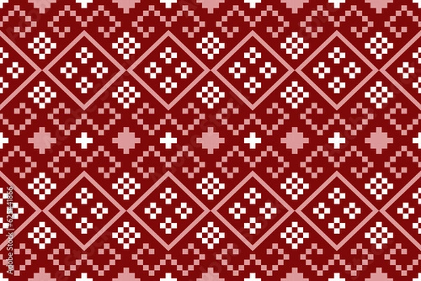 Fototapeta Red traditional ethnic pattern paisley flower Ikat background abstract Aztec African Indonesian Indian seamless pattern for fabric print cloth dress carpet curtains and sarong