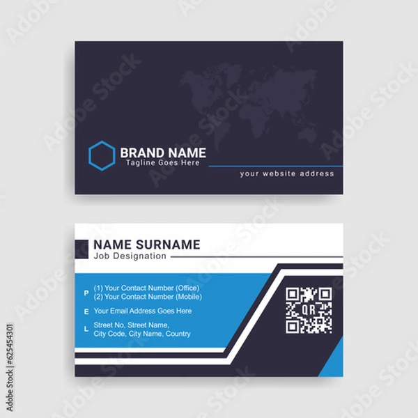 Obraz Minimalist and modern business card template design with company logo and corporate icon. Agency identity branding visiting card or stationery. Simple business card mockup layout for social media. 