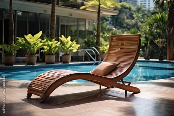 Fototapeta Poolside lounger for relaxation next to the swimming pool.