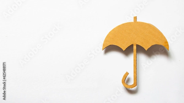 Fototapeta Cut out umbrella shape brown paper on white background with shadow and space for text. Minimal Fall and Winter Ideas