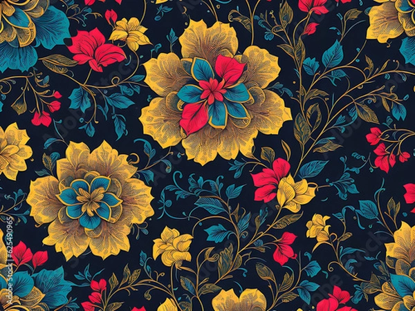 Fototapeta Floral pattern on seamless cloth. Flower bouquet. Ai generated