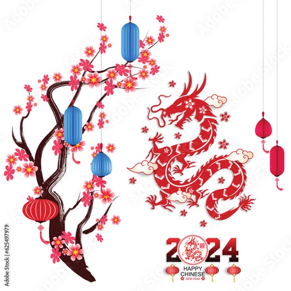 Fototapeta Happy new year 2024, Chinese New Year 2024 , Year of the Dragon