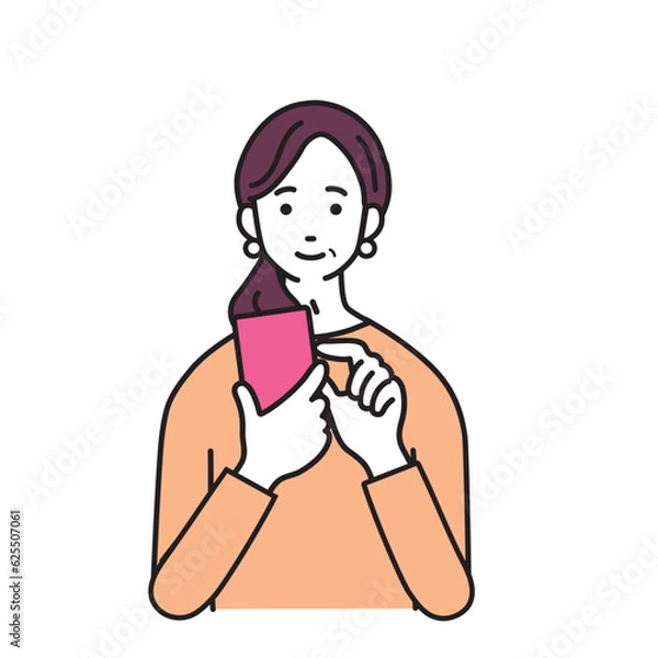 Fototapeta スマートフォンを操作する中高年女性のシンプルなイラスト
