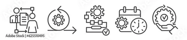 Obraz Workflow, sequence of operations and processing - thin line icon set