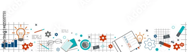 Fototapeta Science, stationary or back to school concept vector seamless long banner, isolated on a white background.