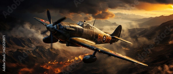 Obraz WW2 fighter plane flying through the air