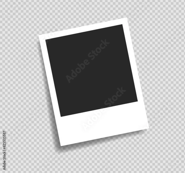 Fototapeta Realistic polaroid photo template. Empty photo frame mock up with shadow. Vintage card. Vector illustration on transparent background.