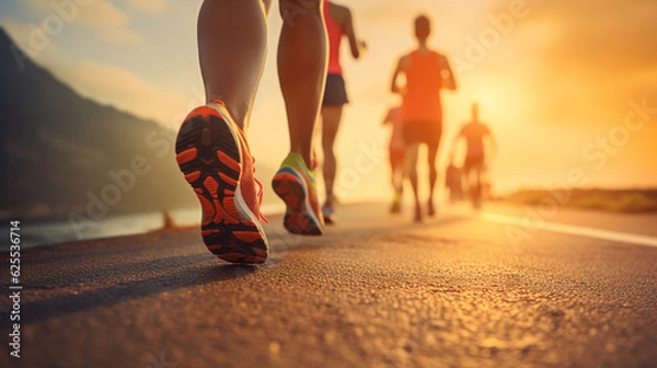 Fototapeta large legs of a man in sneakers running 
