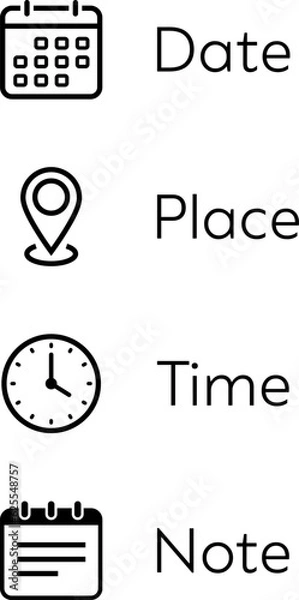 Fototapeta Date, Place, Time and Note icons for business meeting card or web design