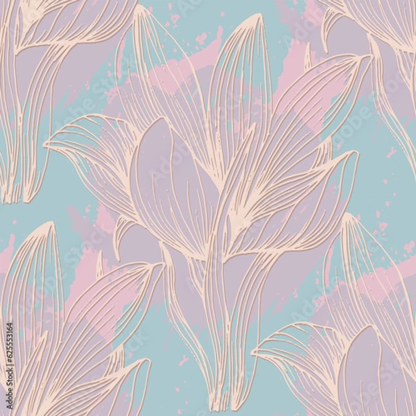 Fototapeta Seamless pattern with crocus heads. Beautiful nature texture in modern style.
