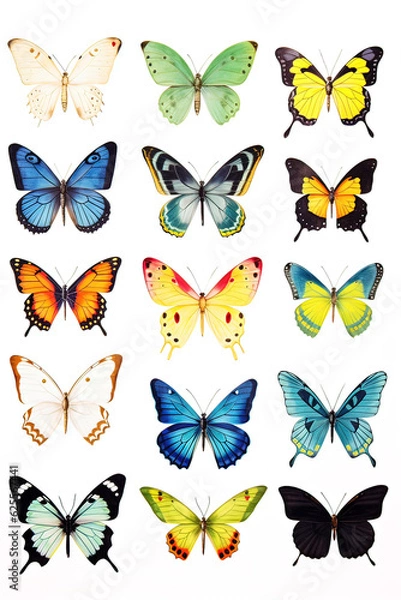 Fototapeta watercolor illustrations of different types of butterflies made with AI