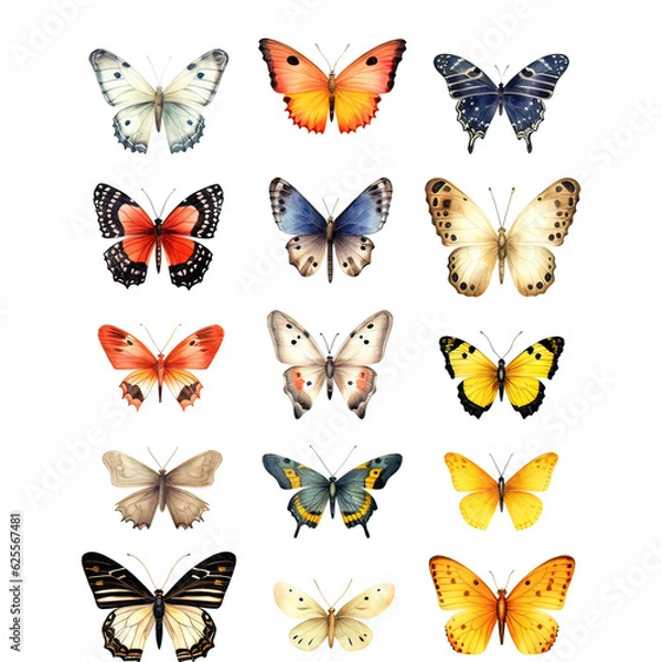 Fototapeta watercolor illustrations of different types of butterflies made with AI