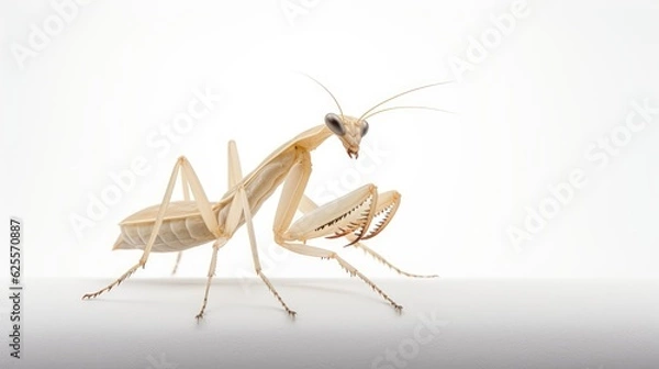 Obraz Praying mantis on white background with text space can use for advertising, ads, branding