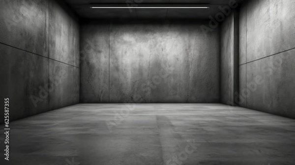 Fototapeta Dark concrete empty room. Modern architecture design. Urban textured background dark grunge interior