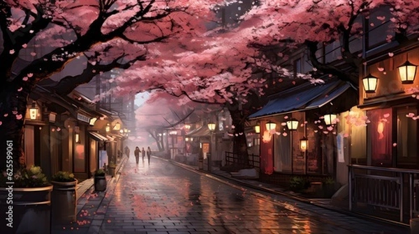 Fototapeta View of Japanese Kyoto with flourishing cherry blossoms. Sakura season