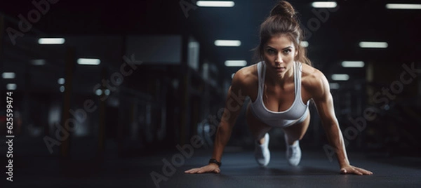 Obraz A female bodybuilder working out at the gym