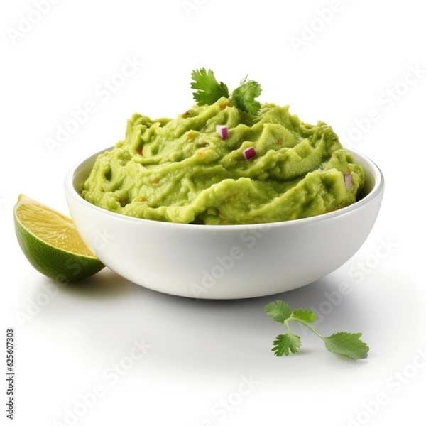 Fototapeta Bowl with guacamole isolated on white background.