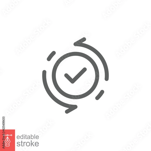 Fototapeta Checkmark like cash flow icon. Simple outline style. Easy payment, convenient, arrow cycle, auto concept. Thin line symbol. Vector illustration isolated on white background. Editable stroke EPS 10.