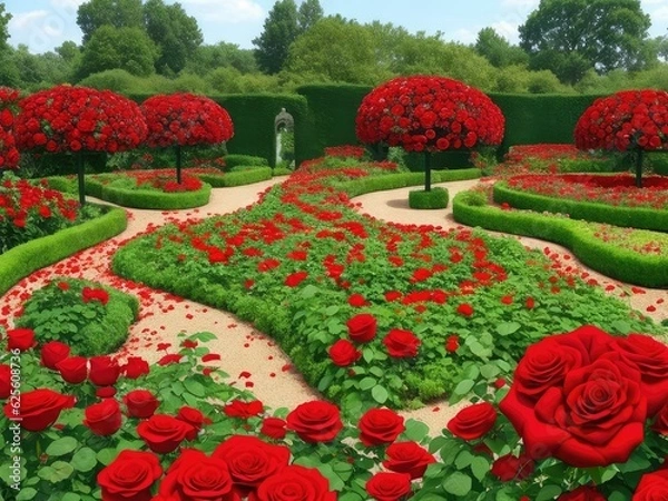 Obraz Red colored rose beautiful garden.