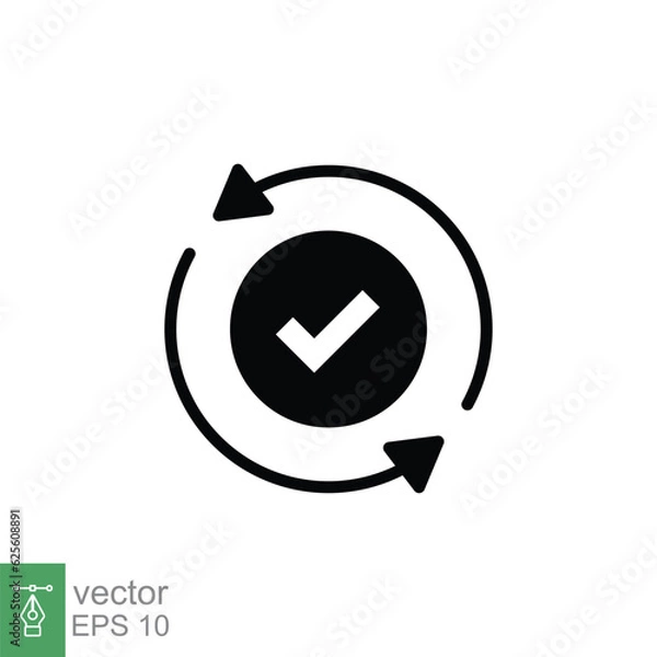 Fototapeta Checkmark like cash flow icon. Simple solid style. Easy payment, convenient, arrow cycle, automatic contact. Black silhouette, glyph symbol. Vector illustration isolated on white background. EPS 10.