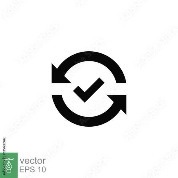 Fototapeta Checkmark like cash flow icon. Simple solid style. Easy payment, convenient, arrow cycle, automatic contact. Black silhouette, glyph symbol. Vector illustration isolated on white background. EPS 10.