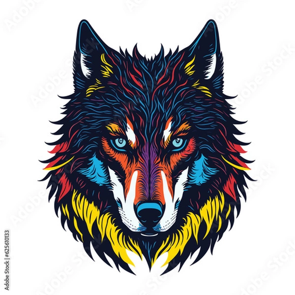 Obraz Wolf head colorful concept in isolated vector illustration on white background