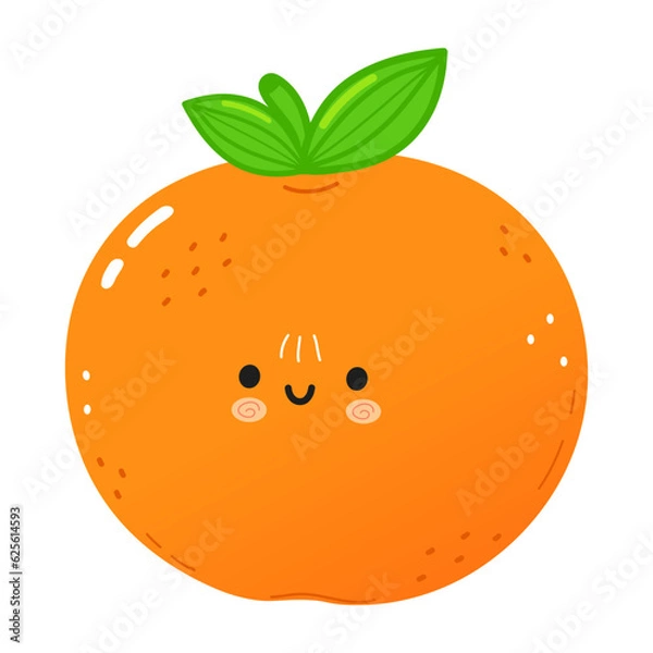 Fototapeta Tangerine fruit character. Vector hand drawn cartoon kawaii character illustration icon. Isolated on white background. Tangerine fruit character concept