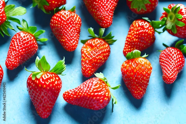 Obraz strawberries on a blue background. Generative AI