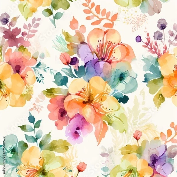 Fototapeta hand painted floral blossom abstract background in watercolor style generative ai