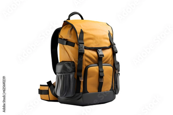 Fototapeta yellow tourist backpack on a transparent background. png file. Generative AI