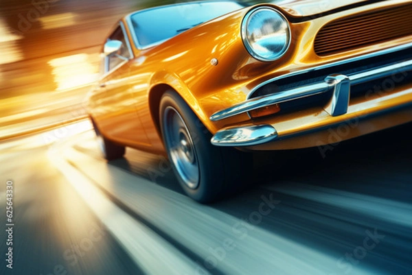 Fototapeta Speeding Vehicle Captured in Dynamic Frogs-Eye Perspective Speedshot AI generated