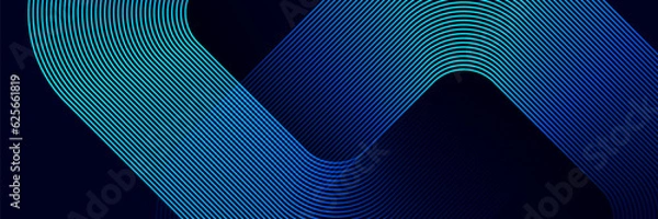 Fototapeta Abstract blue glowing geometric lines on dark background. Modern shiny blue rounded square lines pattern. Futuristic technology concept. Suit for poster, cover, banner, presentation, website, flyer