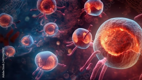 Fototapeta the potential of stem cells in tissue regeneration, organ transplantation, or cellular therapies. Generative AI
