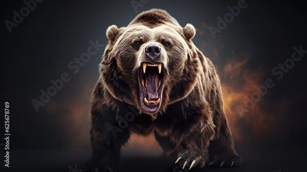 Fototapeta Angry grizzly bear in rage sprinting in water towards camera