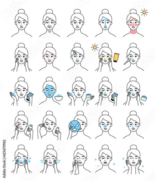 Obraz skin caring doodle set