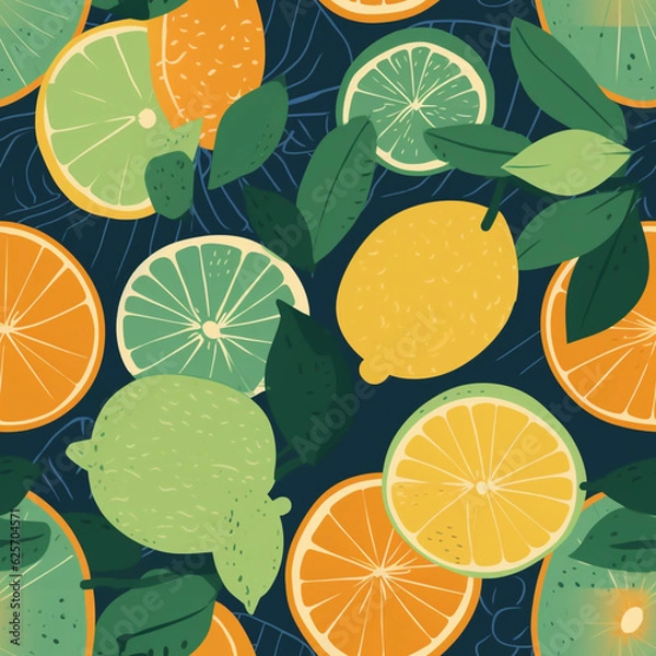 Obraz Fresh citrus pattern full of oranges, mandarines, citruses and tropical leaves. Perfect perfect for summer or summer holiday.