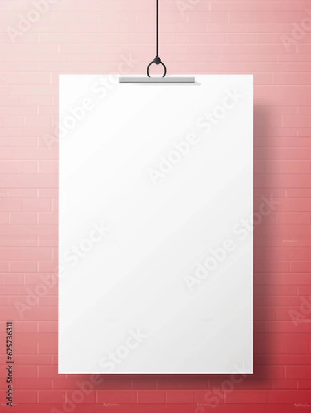 Fototapeta an illustration of a blank poster hung on a wall created by generative AI