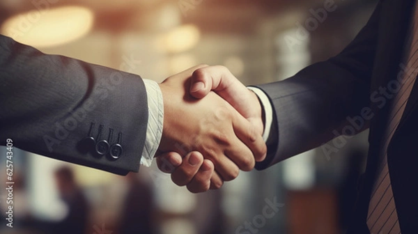 Fototapeta two businessmen shake hands in professional conditions and following the signing of a contract created by generative AI