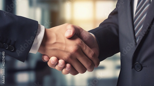 Fototapeta two businessmen shake hands in professional conditions and following the signing of a contract created by generative AI