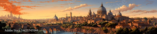 Obraz sunset Rome cartoon style ,Generative AI