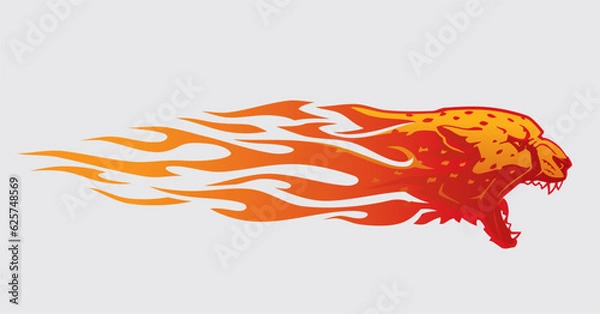 Fototapeta Cheetah Abstract Tattoo Style Fiery Flame and Fury Illustration